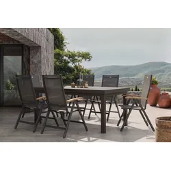 HARTMAN Aruba Teak Garten-Essgruppe, xerix, Alu/Textilene, Tisch 180/240x100cm, 6 Klappstühle