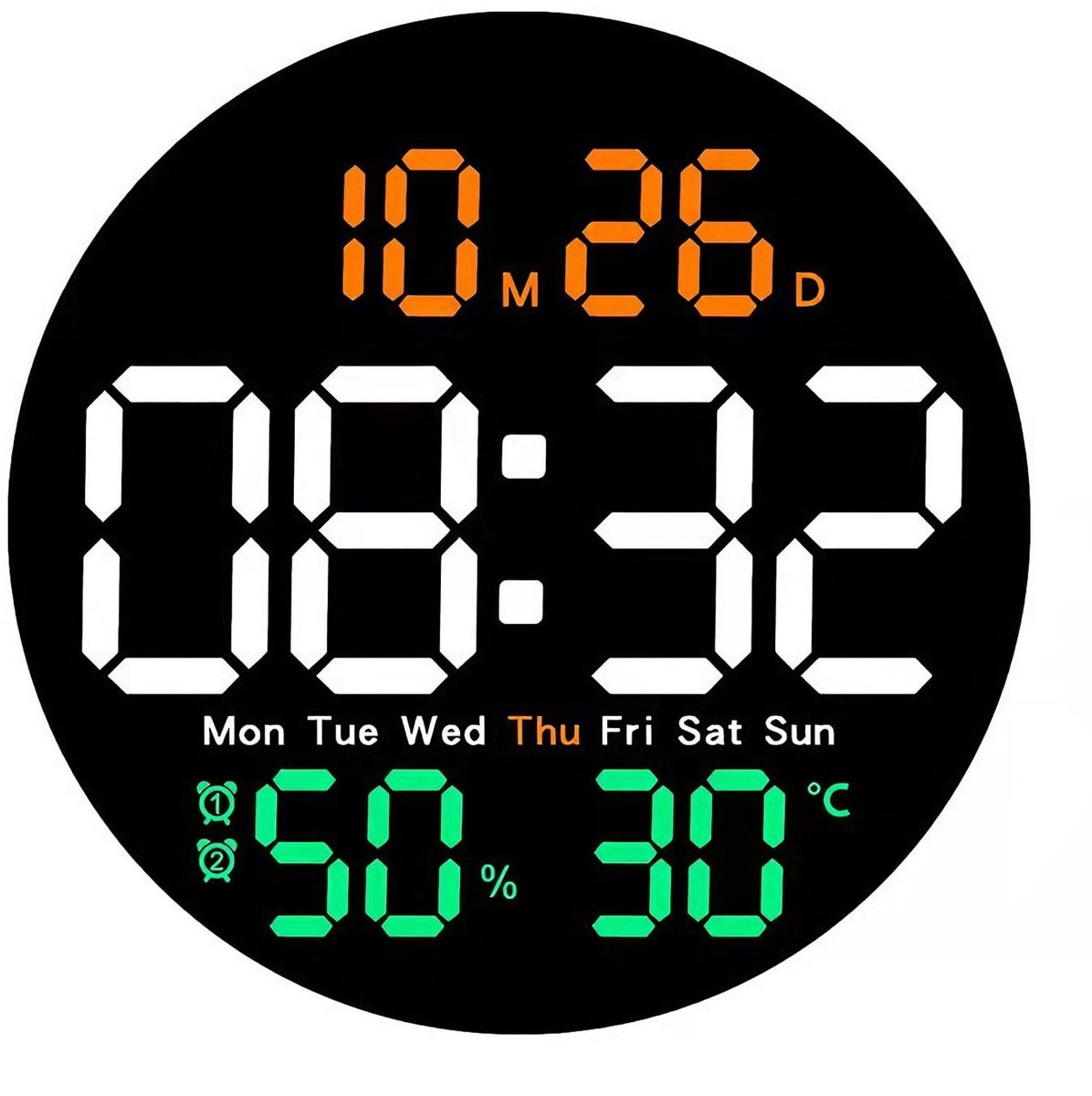 Merkloze Digitale Wandklok 10 Inch - Moderne LED Alarmklok met Temperatuurweergave