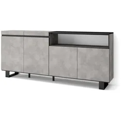 SKRAUT HOME Sideboard, Küche, Schrank, Flurschrank, 200x35x87cm, 4 Türen, Industriedesign, Moderner Stil, Zementgrau _ 61_14