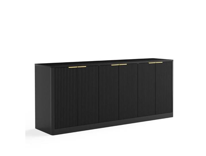Sideboard moderne 170 cm - Buffet en MDF - 6 portes - Design ondulé - Noir