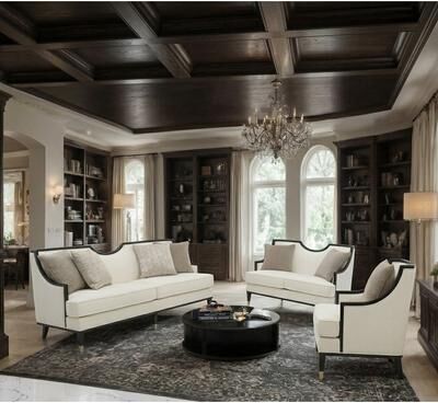 Esofastore Royal White Finish Half Moon Cut Living Room Furniture Set