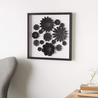 ARCILLA ELEMENTAL Black Paper Cluster Floral Shadow Box with Varying Shapes and Sizes