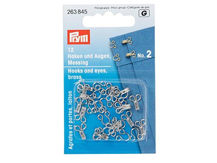 PRYM haken en ogen, messing, zilverkleurig, 12 stuks