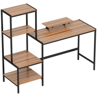 STILVORA Schreibtisch mit Regal und Monitoraufsatz Braun 150x48x125 cm, reversibles 4 Ebenen Regal, stabile Metallkonstruktion für Home Office
