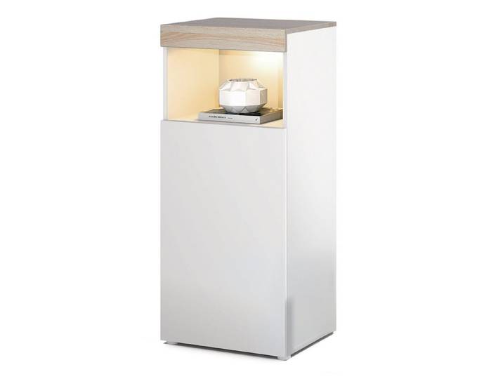 Vladon Standvitrine Pure (Vitrine, Korpus, Eiche sägerau Front mit LED Beleuchtung) Farbige oberfront