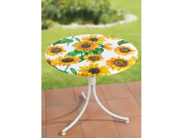 Spann-Tischdecke mit Sonnenblumen-Dessin, Multicolor, Größe 150 (ø 70– 86 cm)