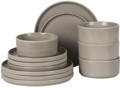 Gibson Elite Avant-Garde 12-Piece Stoneware Dinnerware Set for 4, Reactive Glaze Plates and Bowls