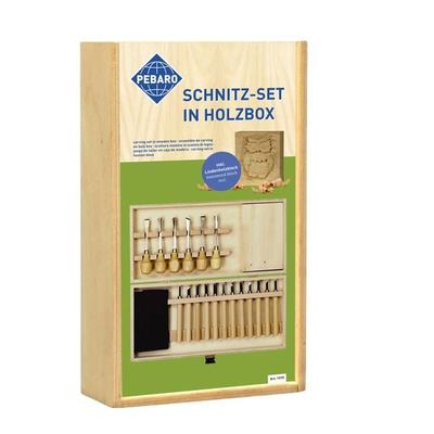 PEBARO 1979 - Schnitz-Set in Holzbox, 20-teilig, 36x18x6cm, Schnitzwerkzeug