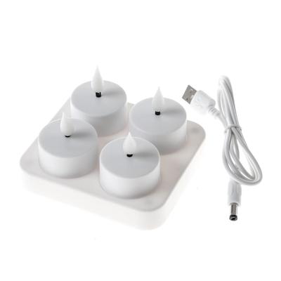 LED Teelichter mit Ladestation wiederaufladbar D: 4cm flackernd 4Stück