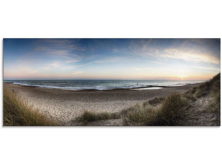 Glasbild ARTLAND Strand und Sanddünen am Hengistbury Head , blau (farbe bild(er): blau), B:125cm H:50cm, Bilder, Glasbild, in verschiedenen Grössen