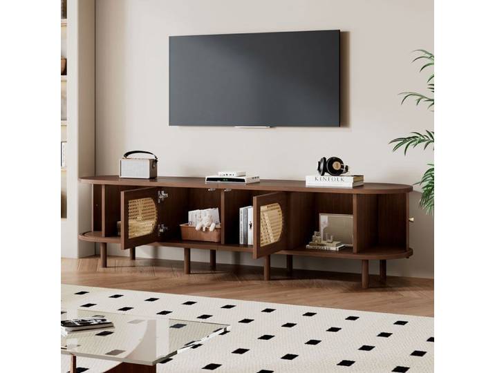 Meuble TV - ZEVKOR - Vintage - Noyer foncé - 180x40x40 cm - MDF