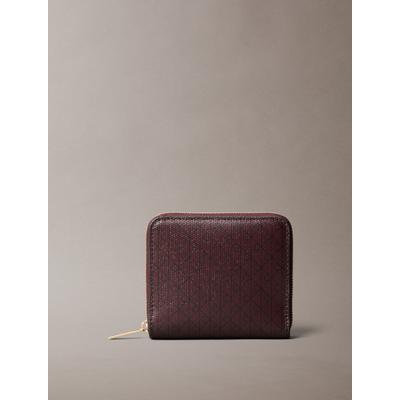 Geldbörse CALVIN KLEIN "AOP SQUARE ZIP AROUND", Damen, braun (bordeaux), Polyester, bedruckt, Basic, Kleinlederwaren, Geldbeutel, Damen Portemonnaie mit Monogramm-Print