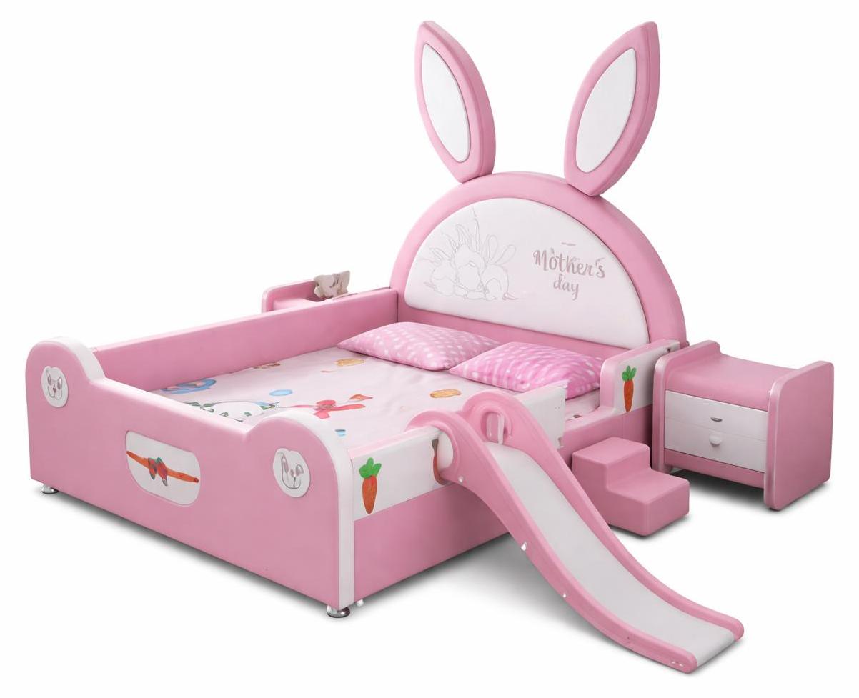 Rosa Kinderbett Häschen mit Rutsche und Treppe für Mädchen