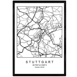 POSTER Stuttgart Minimalistische Stadtplanen A4 Rahmenlos