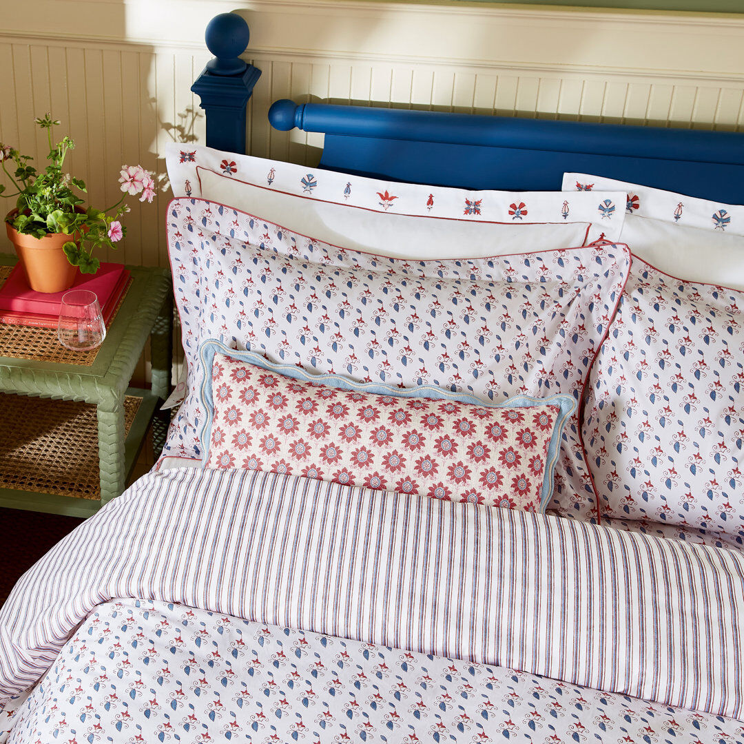 JOULES Vanessa Cotton Percale Cotton Duvet Cover Set Red Double Duvet Cover + 2 Pillowcases