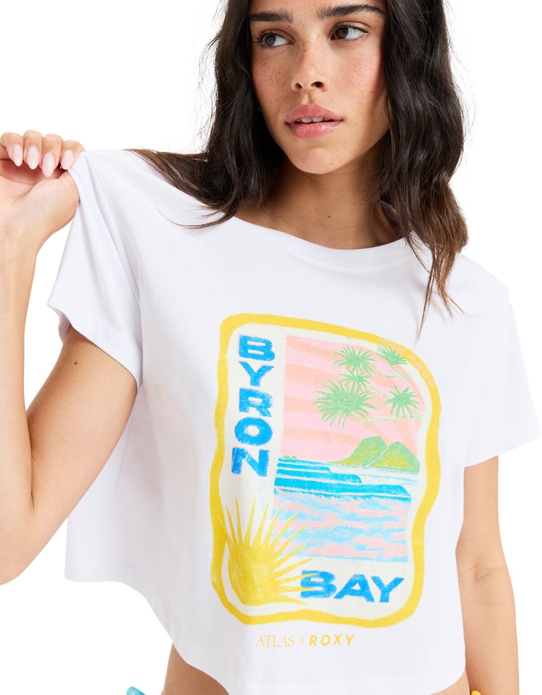 T-Shirt ROXY "Atlas", Damen, Gr. XL, bunt (hellweiß byron bay), Obermaterial: 100% Baumwolle., Shirts T-Shirt hellweiß byron bay XL