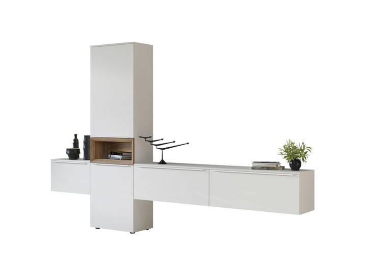 Celina Home Wohnwand, Eiche, Weiß, 3 Fächer, 300.4x205.2x37.4 cm, individuell planbar, in verschiedenen Holzdekoren erhältlich, Beimöbel erhältlich, Wohnzimmer, Wohnwände, Anbauwände