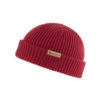 Strickmütze ZIENER "IPU-Z UNISEX", Damen, rot (wine pigment), Materialmix, Mützen Strickmütze, mit Aufschlag, Wollanteil