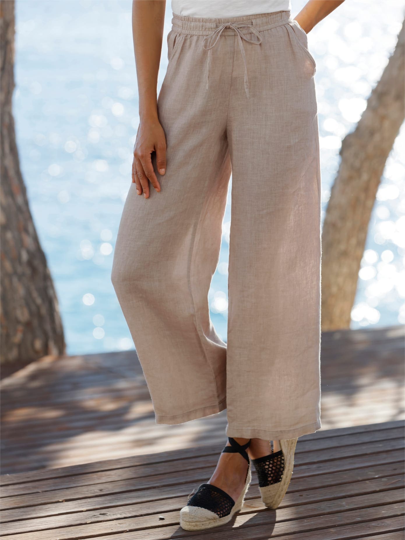 Leinenhose HEINE, Damen, Gr. 40, Normalgrössen, beige (sesam), 100% Leinen, unifarben, Hosen Leinenhose sesam 40, Normalgrössen