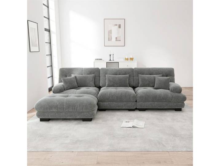 DRIPEX Canapé d'angle 3 places en chenille luxueux Canapé Cloud en forme de L pour salon Gris