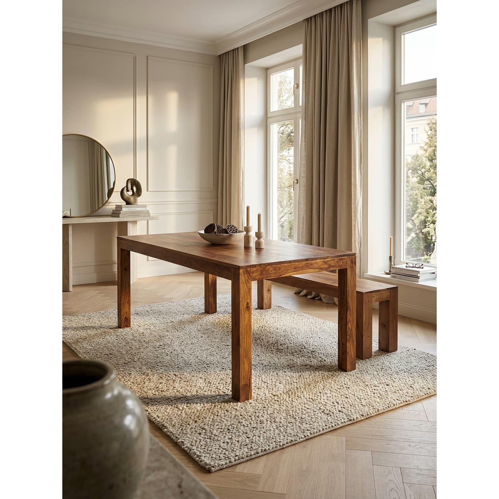 Esstisch Massivholz Rechteckig Zeitlos MUMBAI, Dunkelbraun 180x90x76 cm
