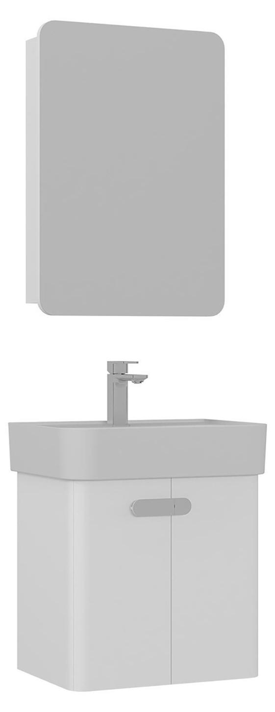 Waschtisch-Set mit Spiegel (2-teilig) "Orbit 55" - 55 x 38 x 62 cm - Weiß