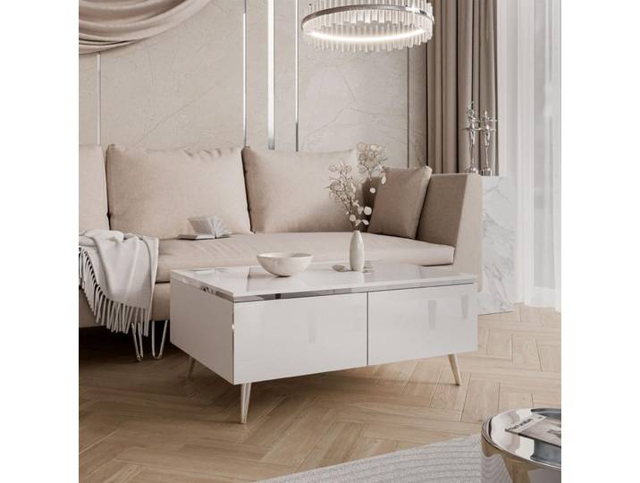 Couchtisch AURORA SILVER mit Stauraum auf schrägen Beinen