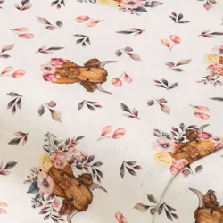 Dekostoff Highland-Rind mit Blumen "Lorena", bunt