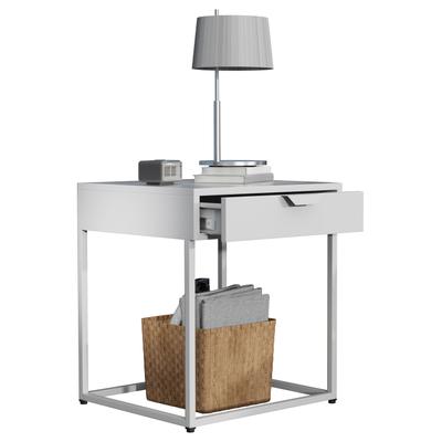 Nachttisch VCM "Metall Nachttisch Beistelltisch Schublade Flokas S", weiß, B:43cm T:41cm, Tische, Nachttisch
