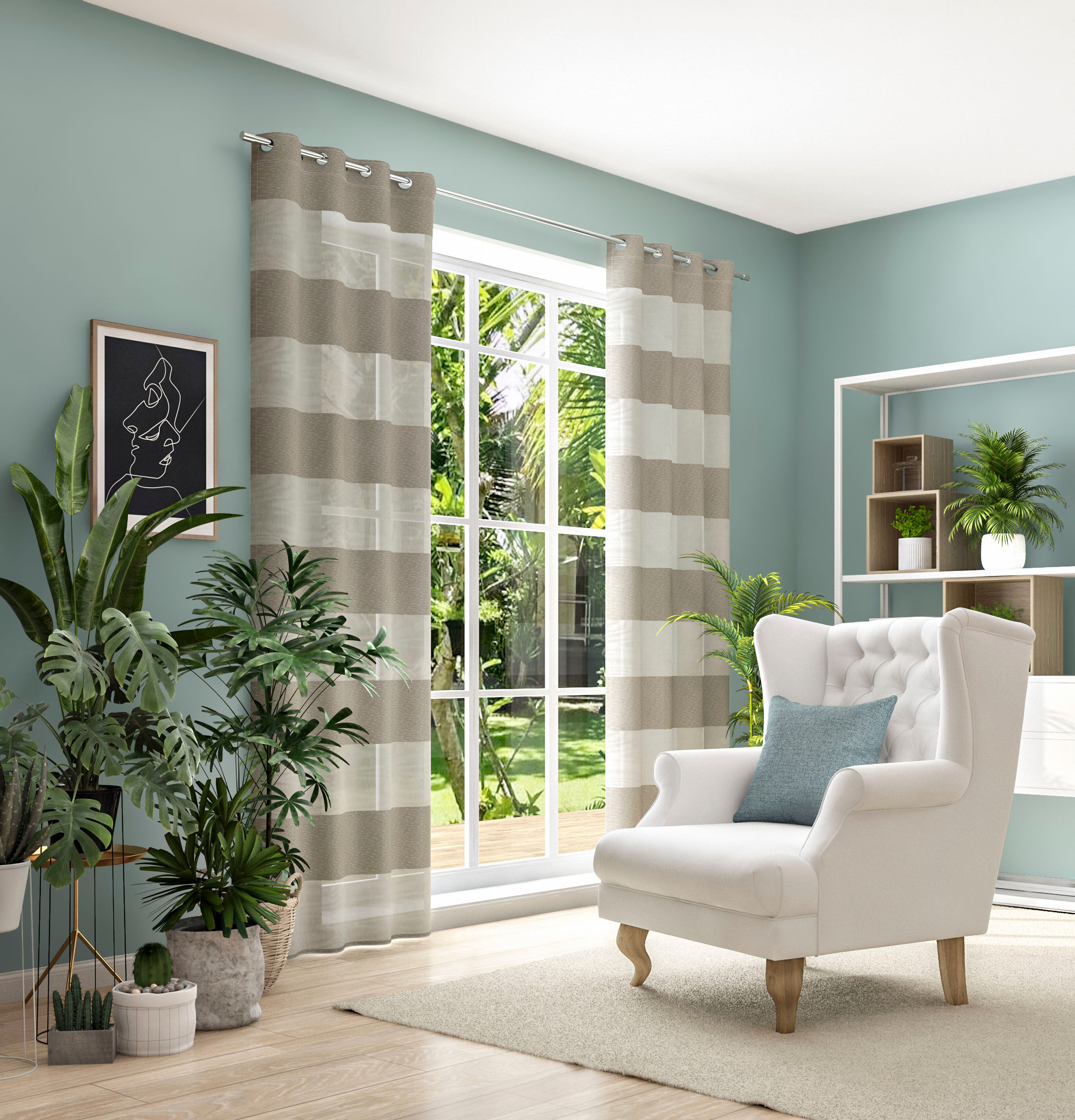 Neutex For You! Vorhang NEUTEX FOR YOU "SONORA" Gr. 1, beige, B:144cm H:245cm, Jacquard, Polyester, Gardinen, Vorhang, 3D Musterung im Leinen-Look beige 245cm, Ösen, 144cm
