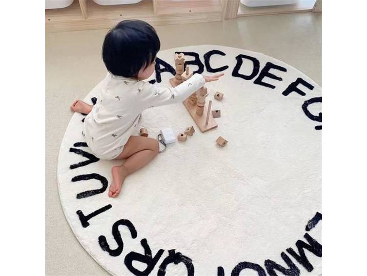 Tapis Rond Tapis de Jeu Rond pour Enfants Tapis de Chambre d'enfant Tapis antidérapant Tapis pour Salon Blanc 120 x 120 cm)