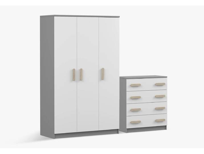 Drehtürenschrank und Kommode 2er-Set JONAS II 19/JONAS II 02 Grau Weiß Sonoma Eiche