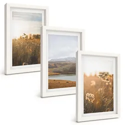 BILDER SET 3er Set - 20x30 cm Weißer Rahmen - Landschaften Wiesen Berge See
