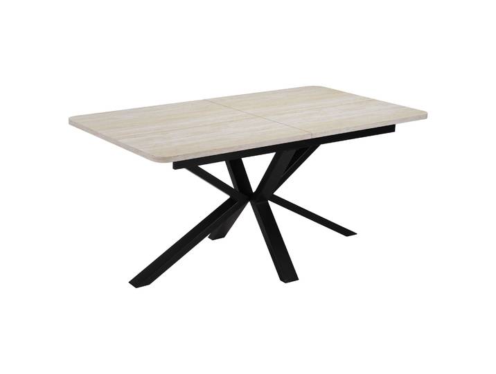 Esstisch GOODPRODUCT Secchia , beige (travertin farb., schwarz, travertin farb.), B:160cm H:76cm T:90cm, Tische, Esstisch, ausziehbar 160-200 cm, Synchronauszug, inkl Einlegeplatte, Breite 90cm