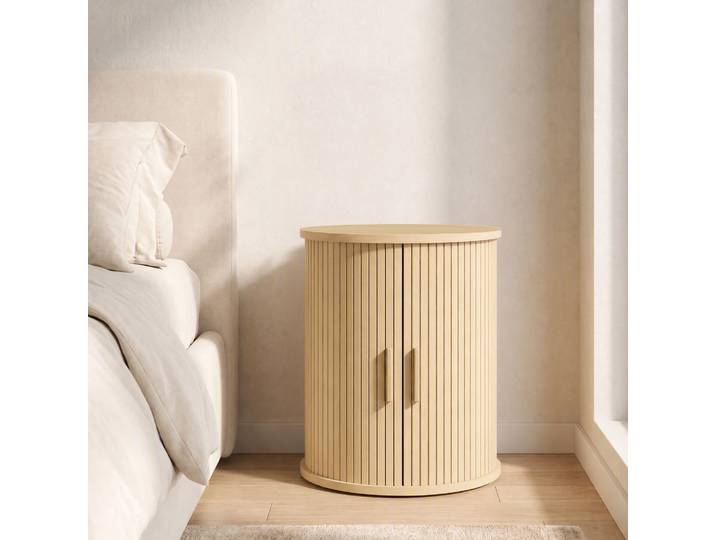 HOMCOM Table de Nuit Ronde Chêne Porte Coulissante 40x40x50cm