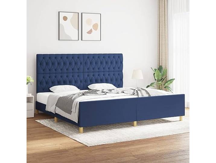 Atmungsaktiver Stoff Höhenverstellbares Kopfteil Stabil 200x200 cm Blau Bettgestell mit Kopfteil Blau 200x200 cm Stoff Einzelbett Polsterbett Holz Lattenrost Schlafzimmer Möbel Höhenverstellbar