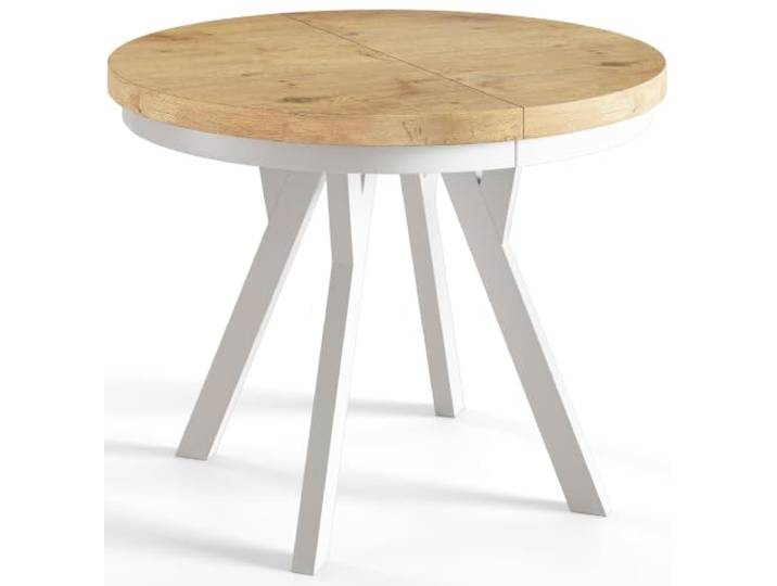 Esstisch Ausziehbar Evo, Stabile Konstruktion, 110-210cm, Lancelot Runder Tisch, Moderner Wohnzimmertisch und Küchentisch, Weiße Beine