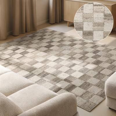 vikosa "Quadra" rechteckig 15 mm Höhe Handgemacht, Kariert, Karo, Natur, Wolle, Wohnzimmer,Schlafzimmer