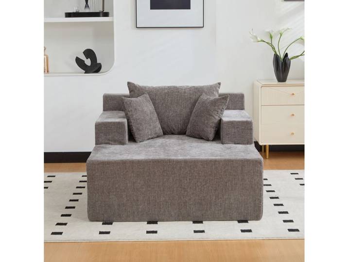 Canapé compressé modulable 1 place en chenille gris mousse haute élasticité 30D sans montage