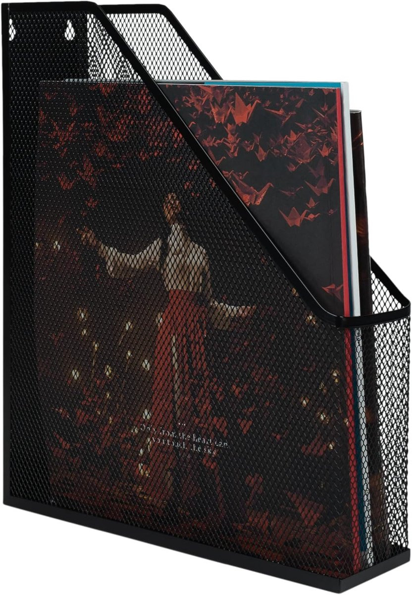 Zwarte Tijdschriftenhouder en Krantenbak voor Wandmontage - 255 x 75 x 32 cm
