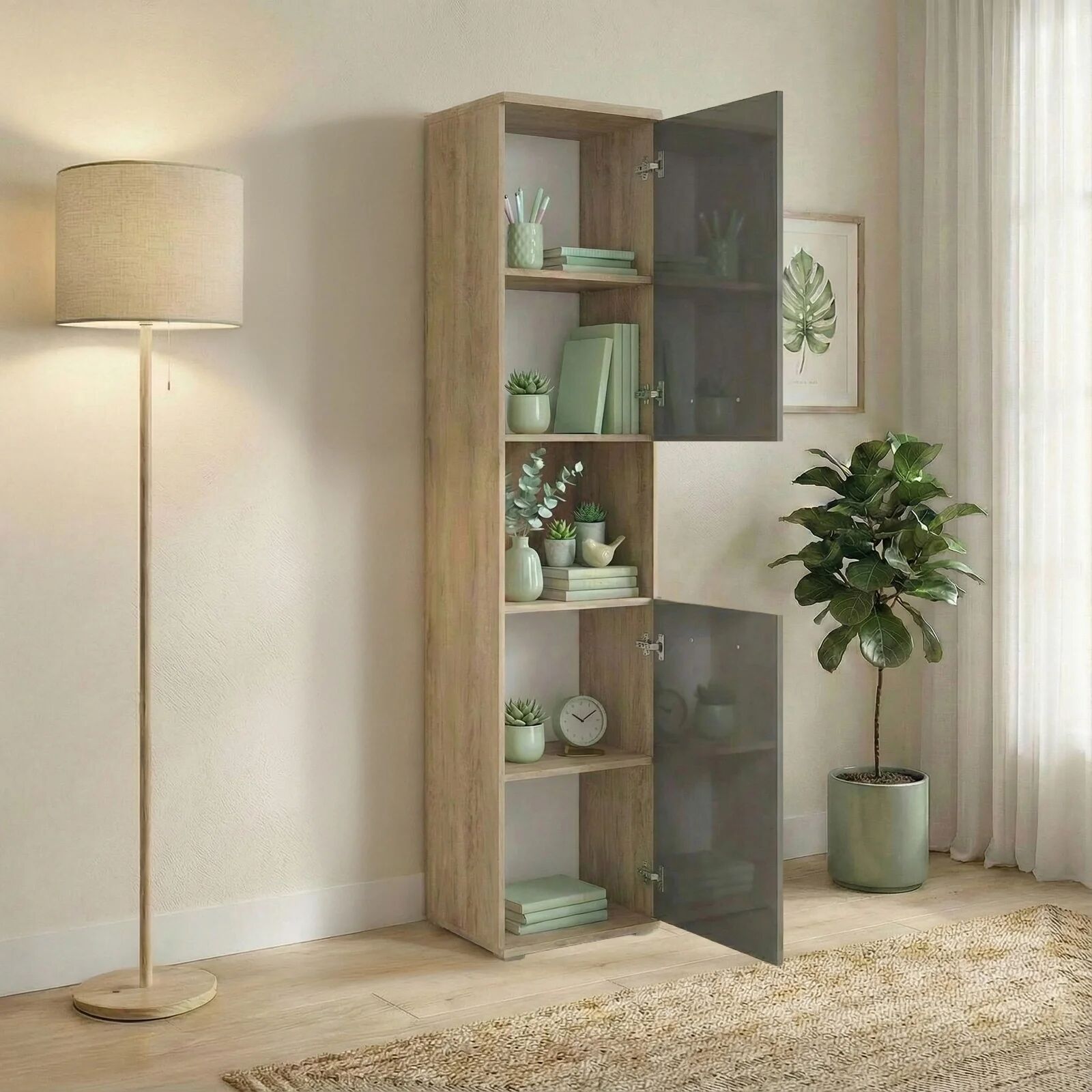 garneroarredamenti Armadio colonna multiuso 40x176h cm 2 ante rovere antracite lucido Time T