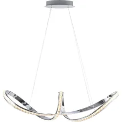 Pendellampe Hängeleuchte Wohnzimmerlampe Esszimmerleuchte Küchenlampe Deckenleuchte, Metall Chrom Kristall geschwungen, Simply Dim, LED 39W 3500Lm 3000K warmweiß, H 120 cm