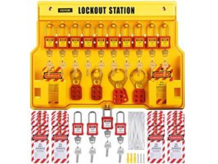 VEVOR Kit d'Étiquetage de Verrouillage 58 PCS Kit de Station de Cadenas d'Étiquetage 39,3 x 55,8 cm Kit de Sécurité Électrique de Verrou Loto Utilisés pour Arrêter ou Verrouiller Machines Dangereuses