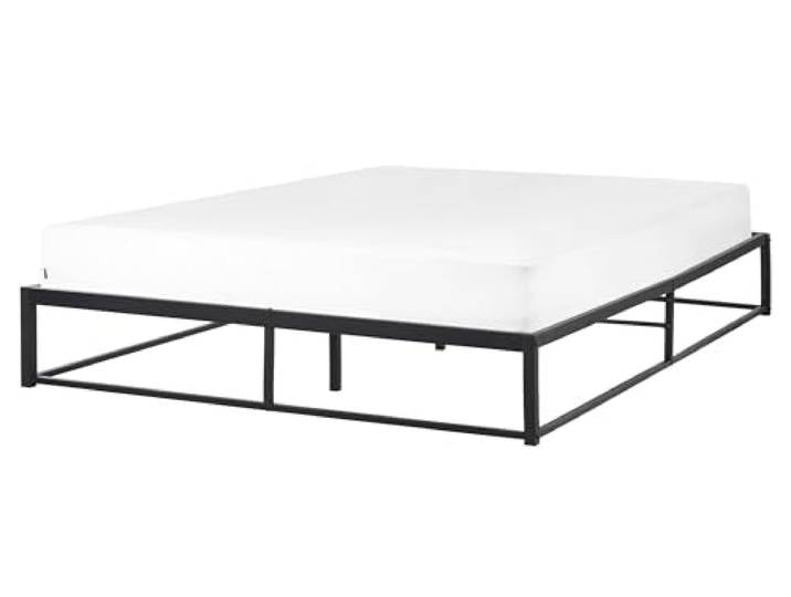 Beliani Bett mit Lattenrost Metall Schwarz Eisen 160x200 Metallbett Pulverbeschichtet, Belastbarkeit 300 kg, 160 x 200 cm