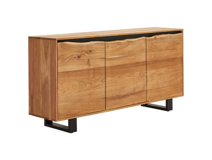 Livetastic Sideboard, Schwarz, Akaziefarben, Holz, Metall, Akazie,Akazie,Akazie, vollmassiv,vollmassiv,vollmassiv, Holz, 2 Fächer, 160x80x40 cm, stehend, Kleinmöbel, Kommoden, Sideboards