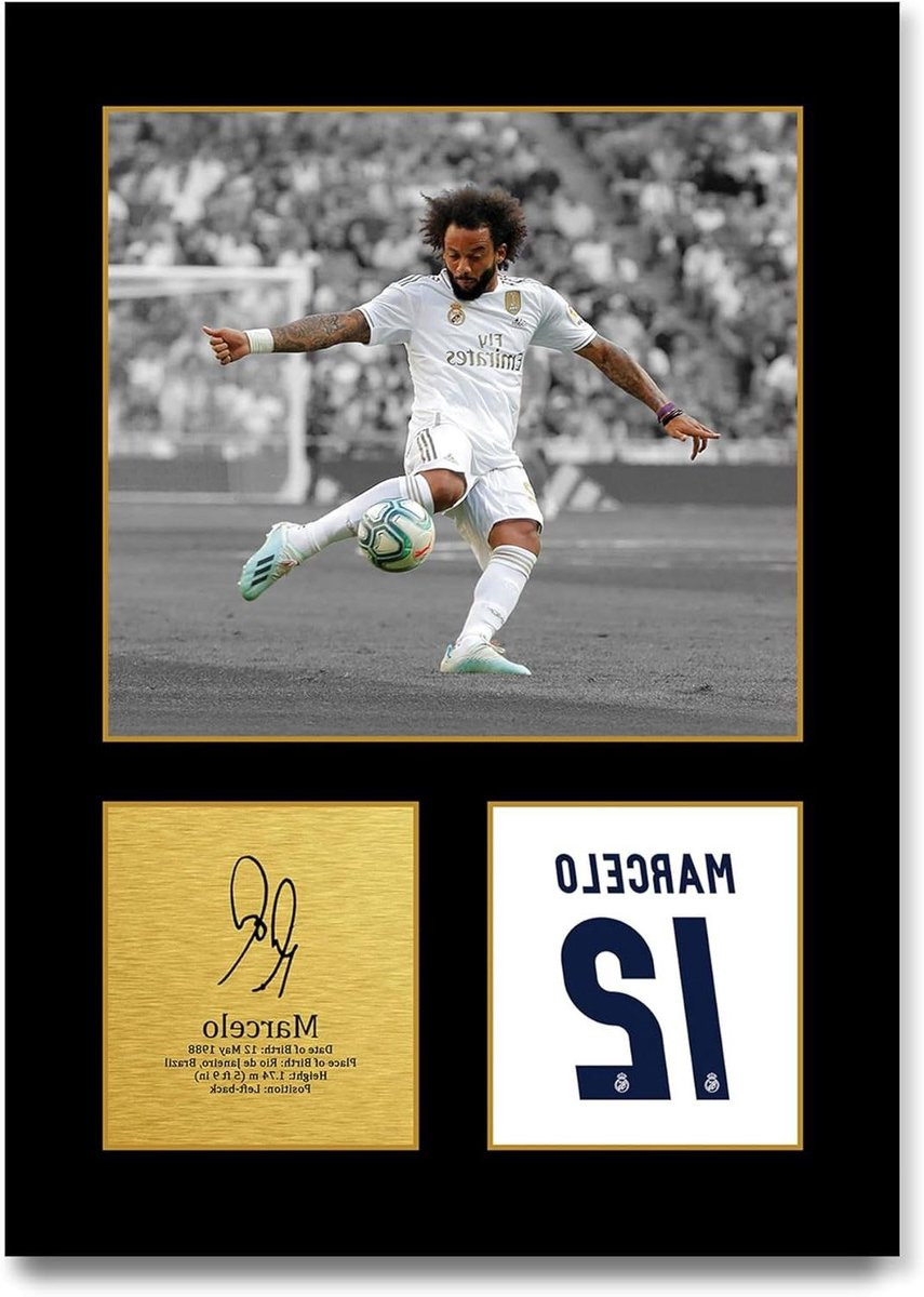 Marcelo Voetbal Poster met Gedrukte Handtekening - Wit - A4 Formaat