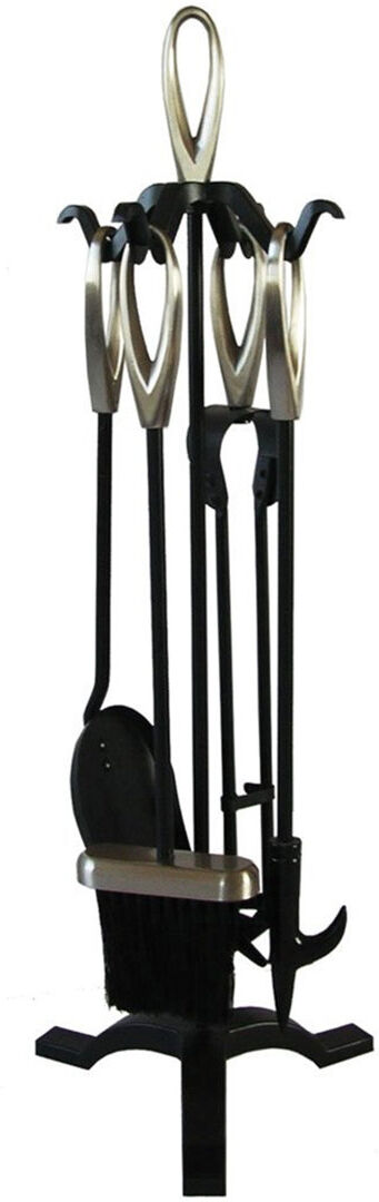 Belfry Heating Leonie 5 Piece Fireplace Tool Set Tool Stand Nickel 60cm H x 21cm W x 20cm D