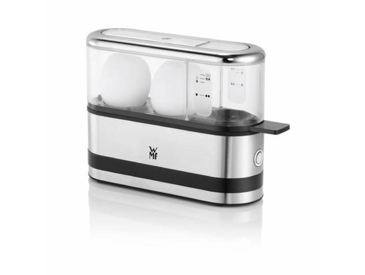 WMF Küchenminis Eierkocher aus Cromargan, kocht 1–2 Eier optimal weich, mittel oder hart, einfache Einstellung für optimal Ergebnisse, 250 W, Messbecher, Eipick, platzsparendes Design