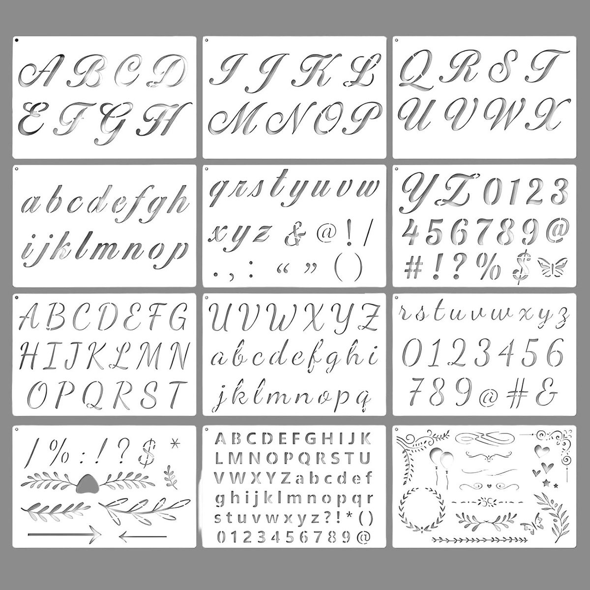 Set van 12 herbruikbare letters en cijfers sjablonen voor schilderen, scrapbooking en graffiti kunst