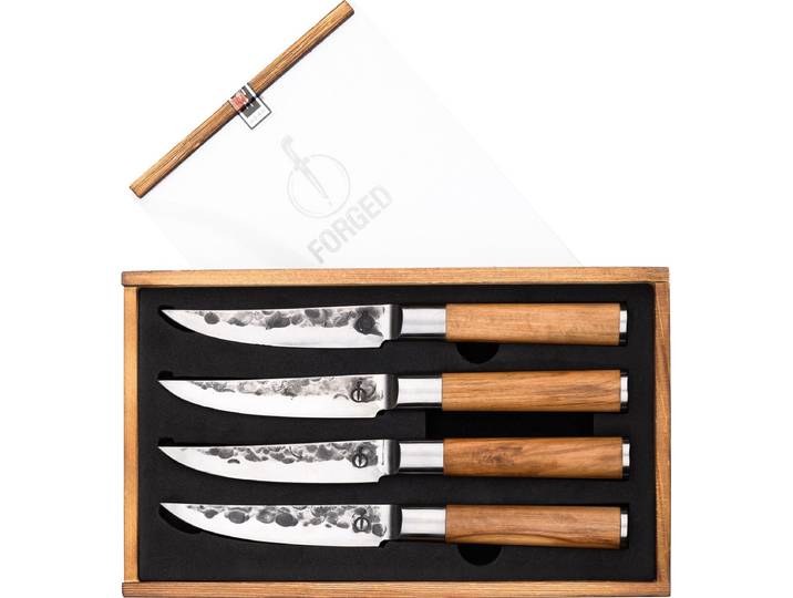 Forged Olive Steakmessenset 4-delig - Olijfhout - In Houten Giftbox
